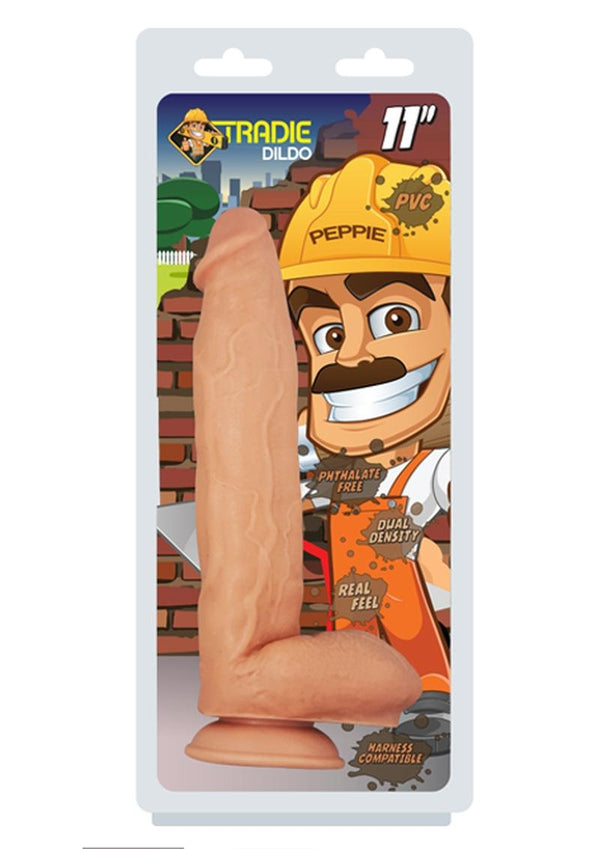 Tradie - Peppie - Dual Density Realistic Dildo With Balls 11In - Vanilla