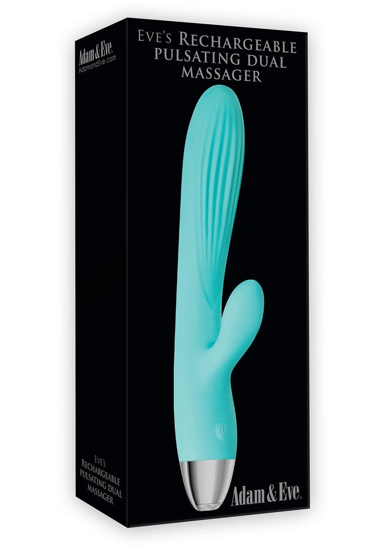 Adam & Eve Eve'S Rechargeable Pulsating Dual Massager Waterproof Teal 8 Inches