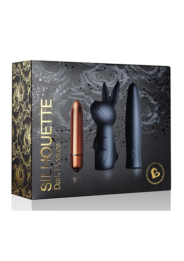 Silhouette Dark Desires Kit Silicone Sleeves and Bullet Vibrator - Black/Copper