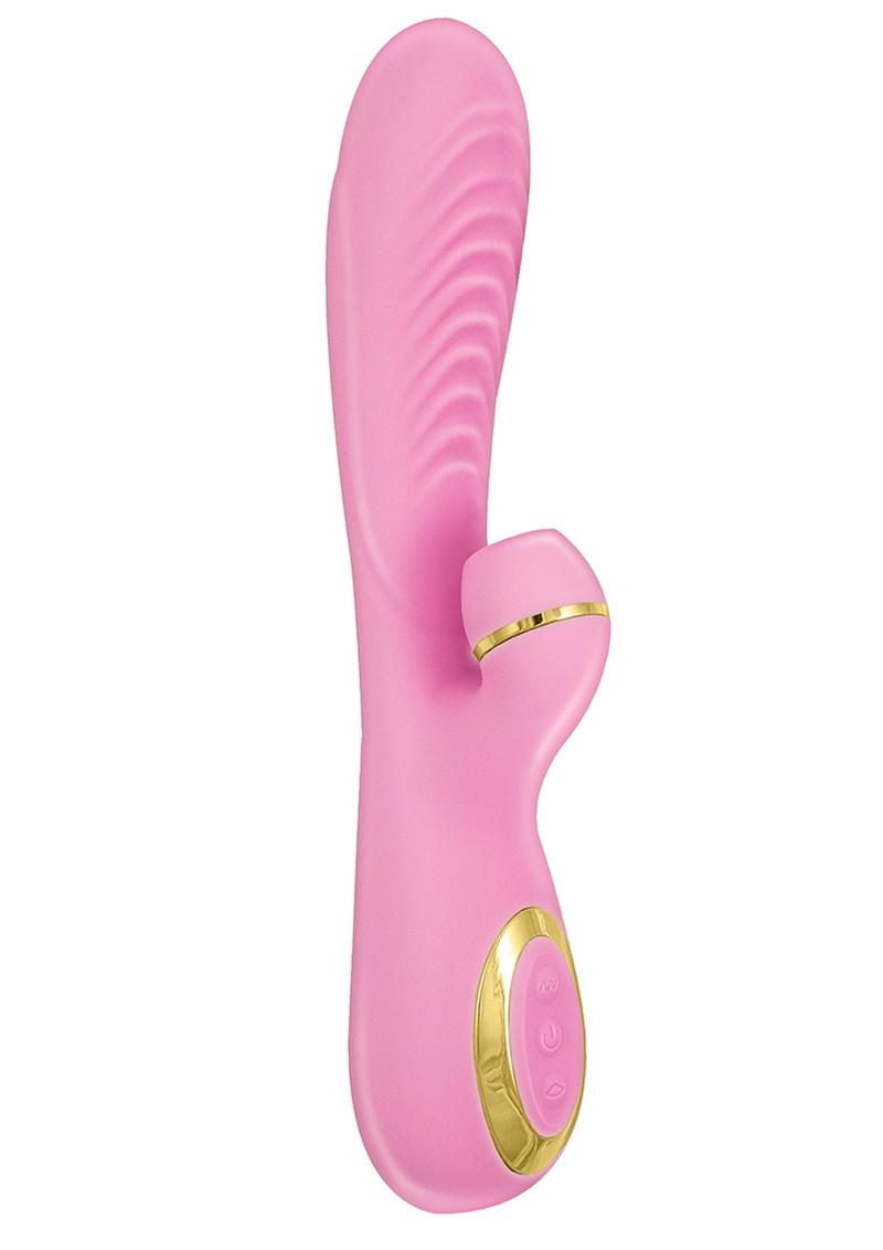 Vibes Of New York Ribbed Suction Massager Dual Vibrating Clitoral Stimulation Rechargeable Pink