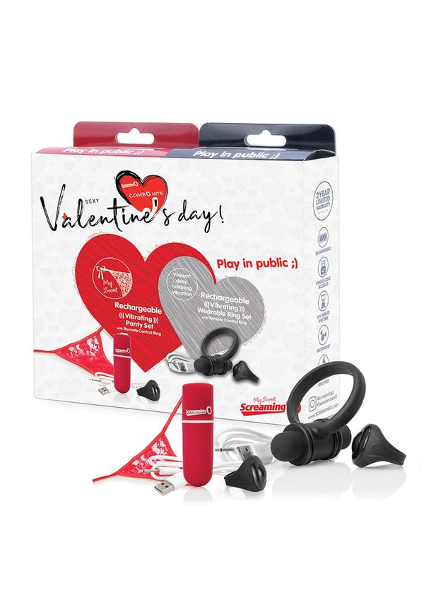 Sexy Valentine's Day Combo Kits 2 USB Rechargeable Vibrating Wearable C-Ring And Vibrating Panty Sets With Wireless Remote Control Rings Black And Red