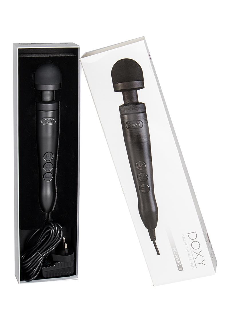 Doxy Number 3 Plug In Vibrating Wand Massager Silicone Black