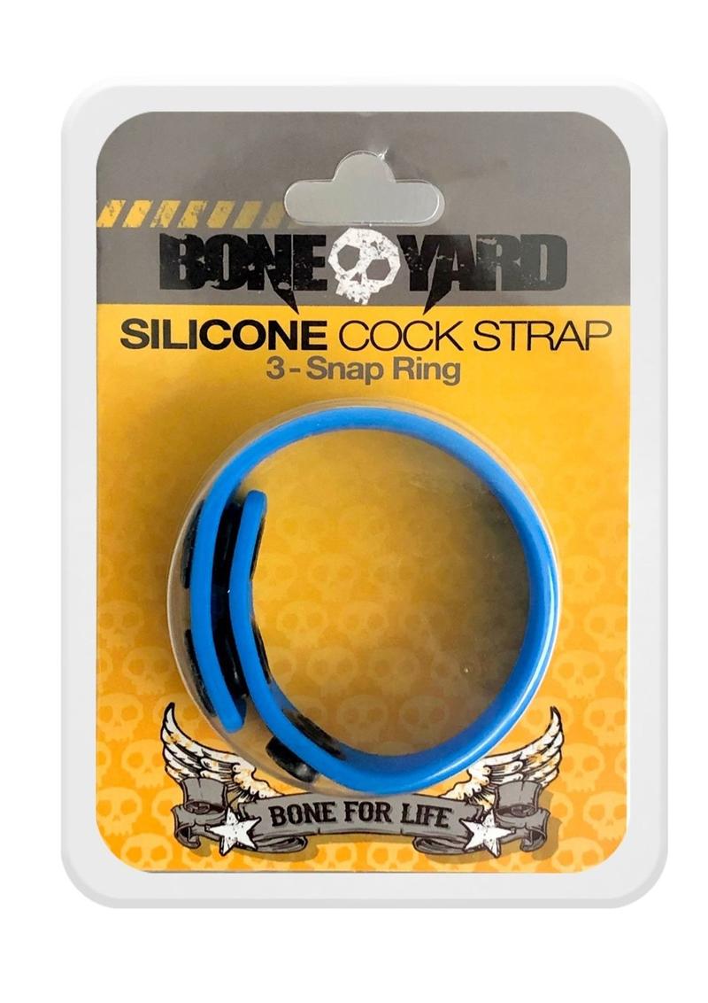 Bone Yard Silicone Cock Strap 3 Snap Ring Blue