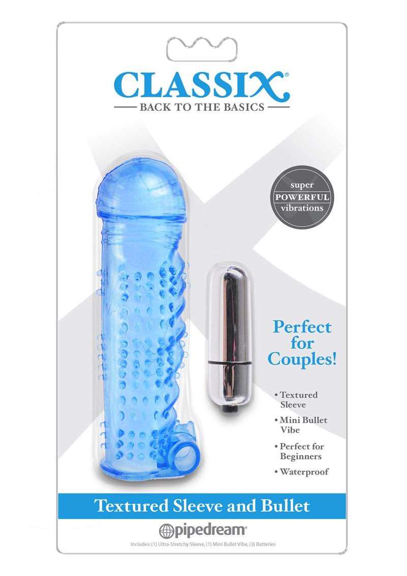 Classix Textured Sleeve & Bullet Vibrator Waterproof Blue