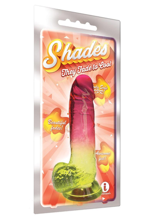 Shades Gradient 8 Inch Realistic Jelly Dong Non Vibrating Harness Compatible Pink/Yellow
