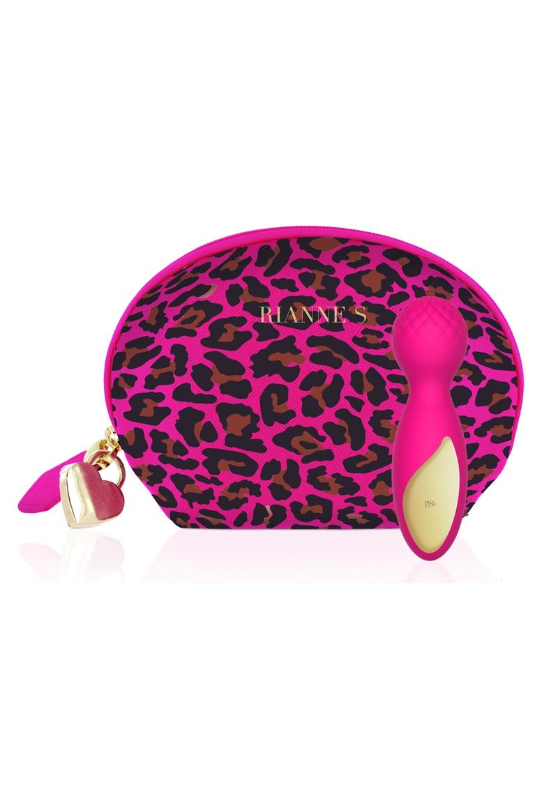 Rianne S Lovely Leopard Rose Mini Wand Massager Multi Speed Silicone Waterproof  Rechargeable Pink