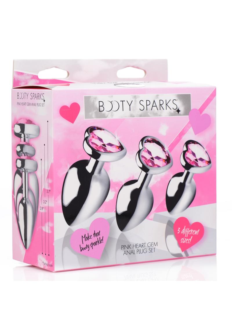 Booty Sparks Pink Heart Gem Plug Set 3 Piece Kit Nickel Free