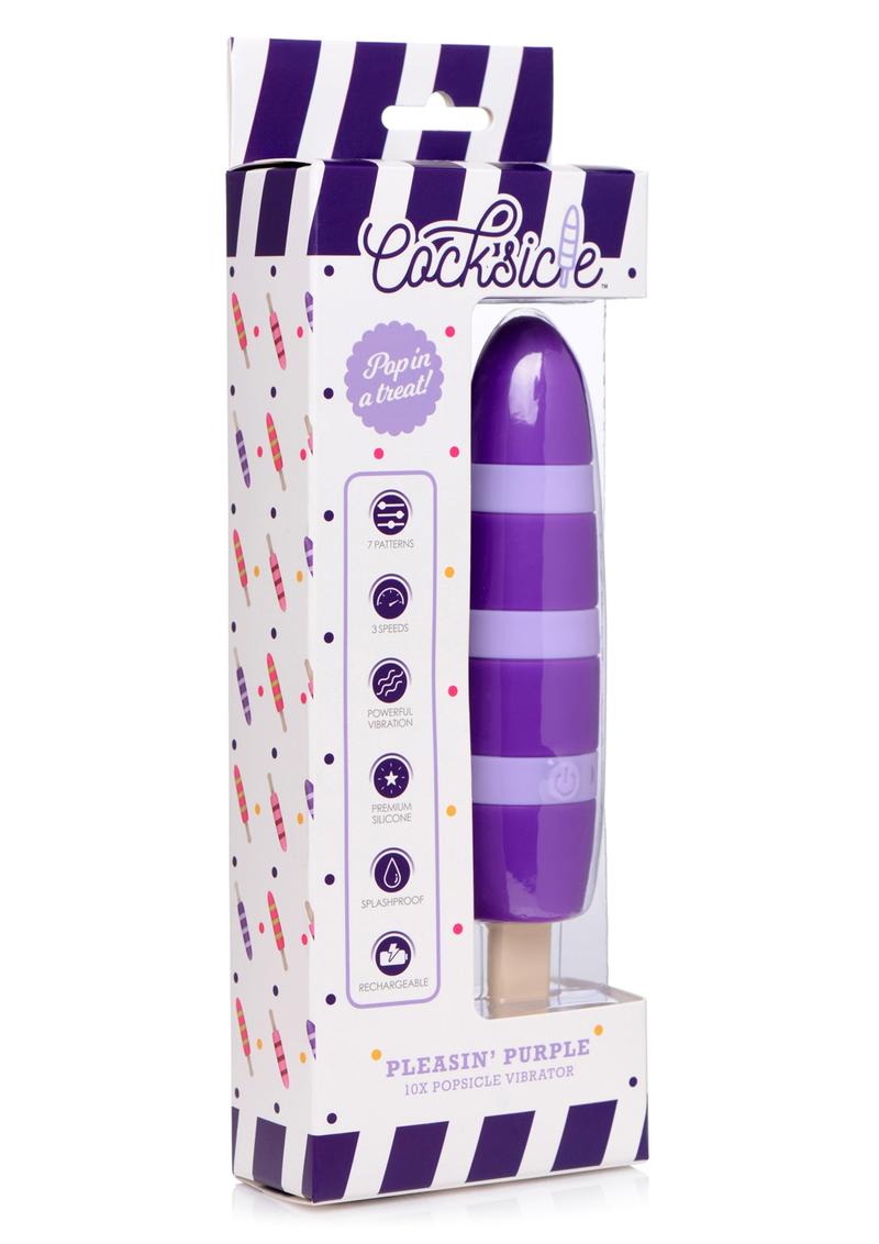 Cocksicle Pleasin' Purple 10X Popsicle Vibrator Silicone Rechargeable Multi Speed