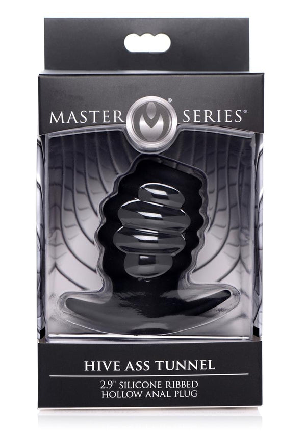 Master Series Hive Ass Tunnel 2.9 Inch Silicone Ribbed Hollow Anal Plug Small