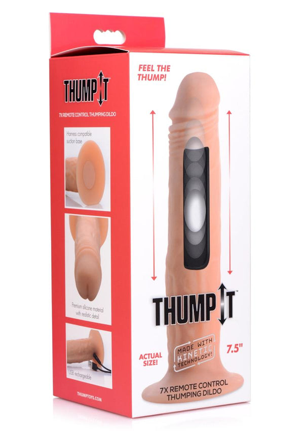Thump It Rechargeable Silicone Thumping (Medium) 7.5in Dildo with Remote Control - Vanilla
