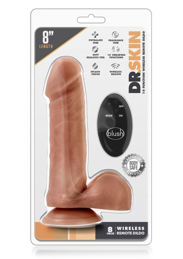 Dr. Skin Vibrating Dildo With Remote Control 8in - Caramel