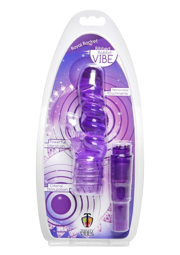 Trinity Vibes Royal Rocket Ribbed Rabbit Vibrator Clitoral Stimulation Waterproof Purple