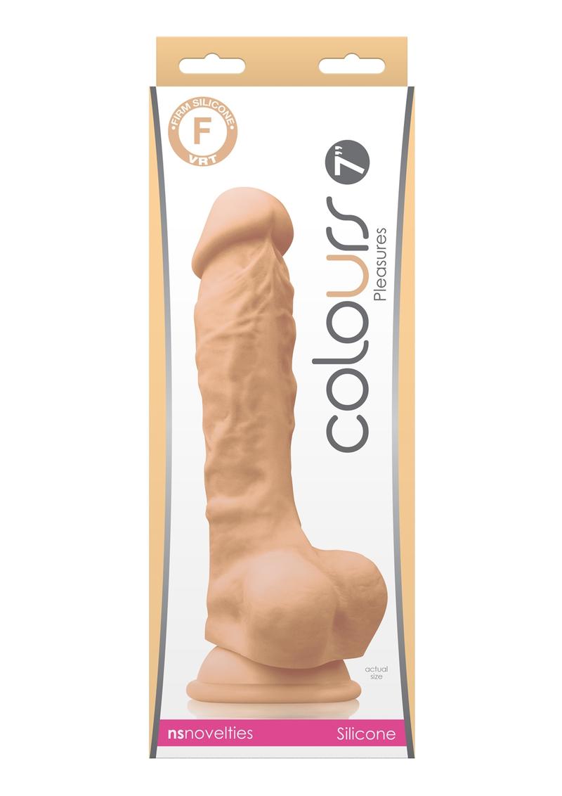 Colours Pleasures 7in Silicone Suction Cup Dildo With Balls - Vanilla