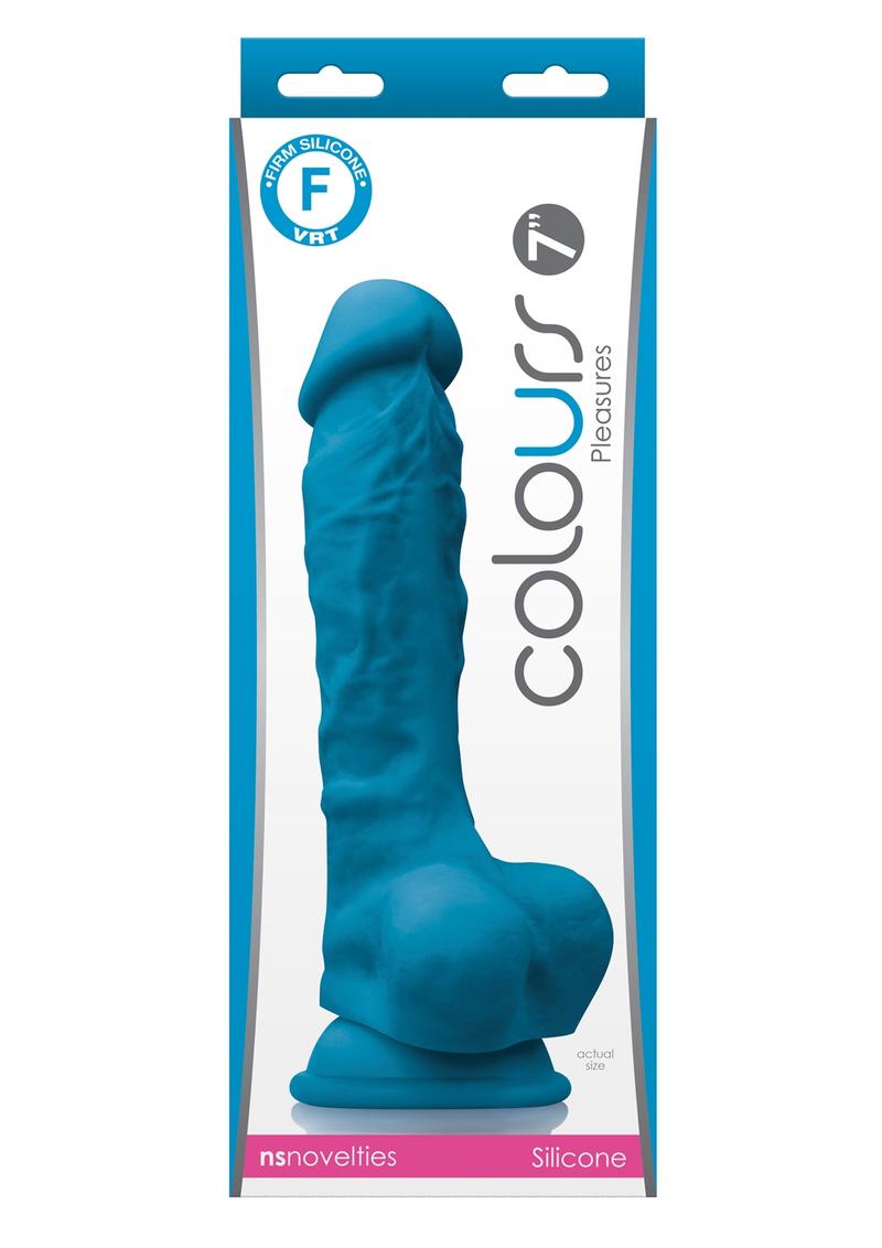Colours Pleasures 7in Silicone Suction Cup Dildo With Balls - Blue