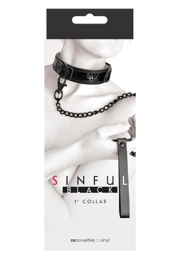 Sinful 1 Inch Collar Adjustable Collar & Leash Vinyl Black