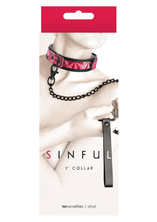 Sinful 1 Inch Collar Adjustable Collar & Leash Vinyl Pink