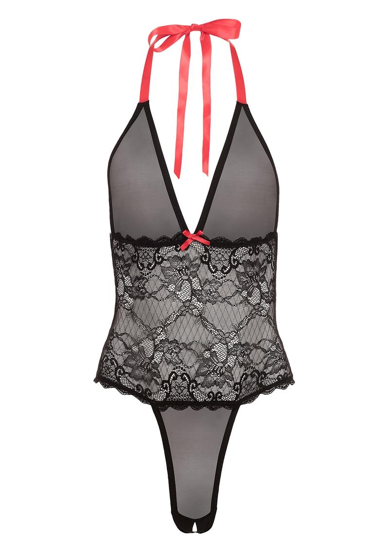 Barely Bare V Plunge Lace & Mesh Teddy Black One Size