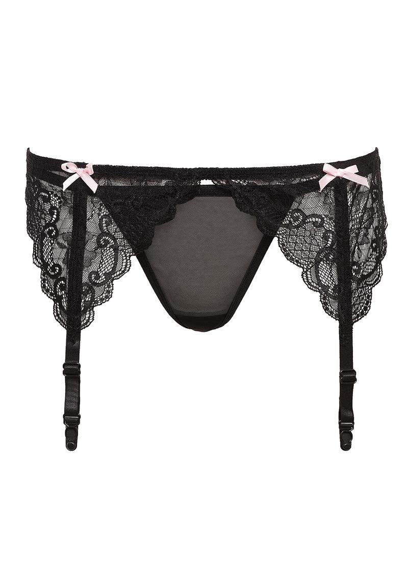 Barely Bare Garters Bows & Panty Black One Size