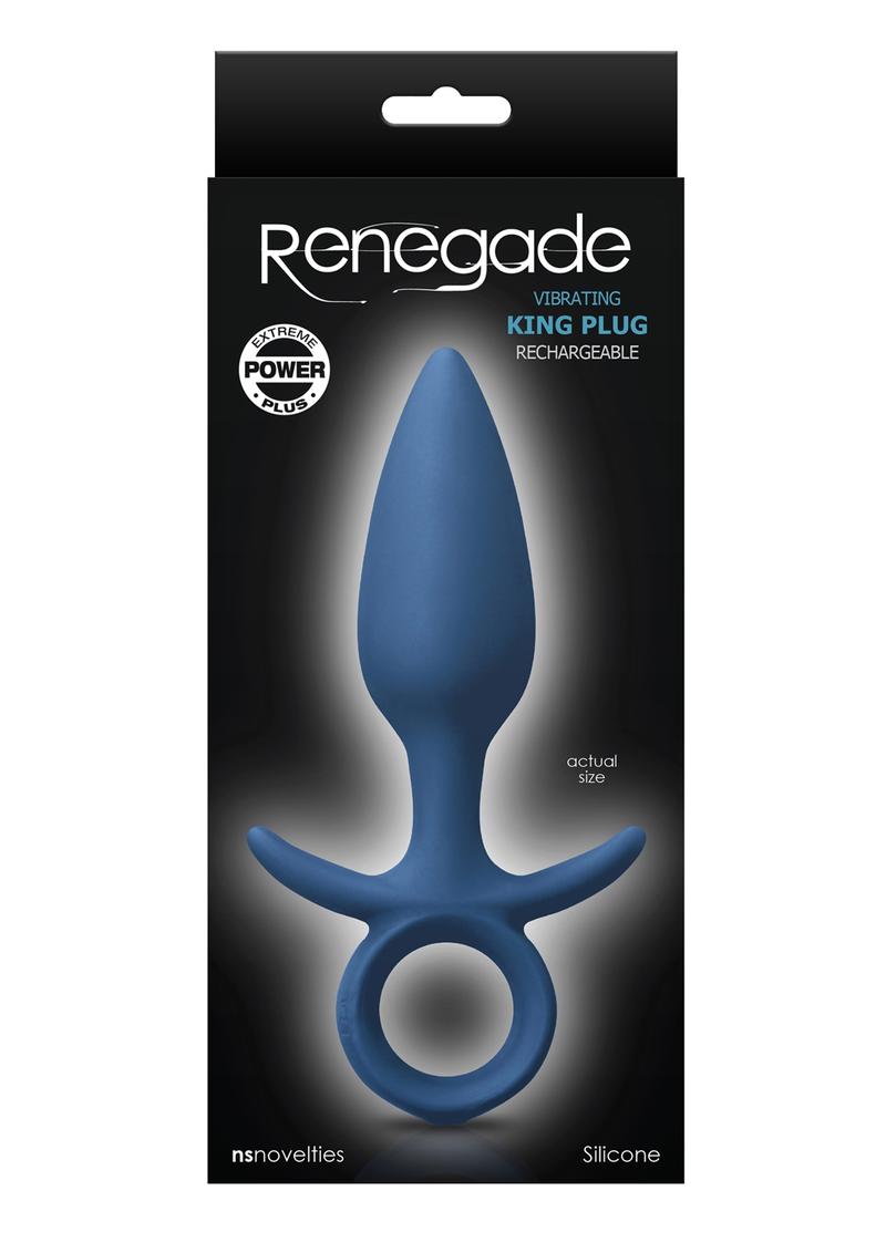 Renegade Vibrating King Plug Medium Rechargeable Silicone Anal Plug - Blue