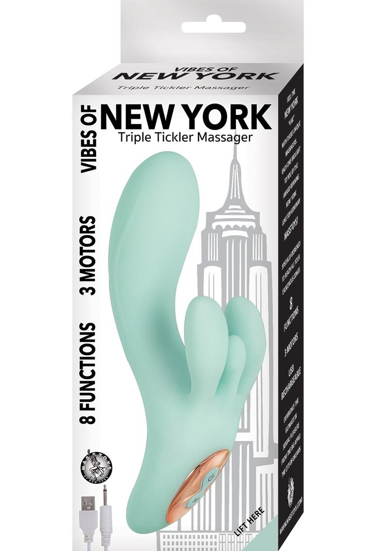 Vibes Of New York Triple Tickler Massager Vibrator Waterproof Rechargeable Aqua