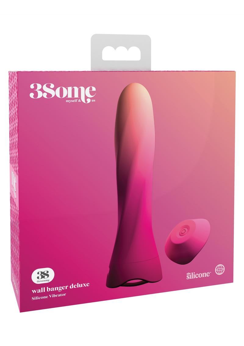 Threesome Wall Banger Deluxe Silicone Vibrator Multi Speed Usb Rechargeable Wireless Remote Splashproof Pink