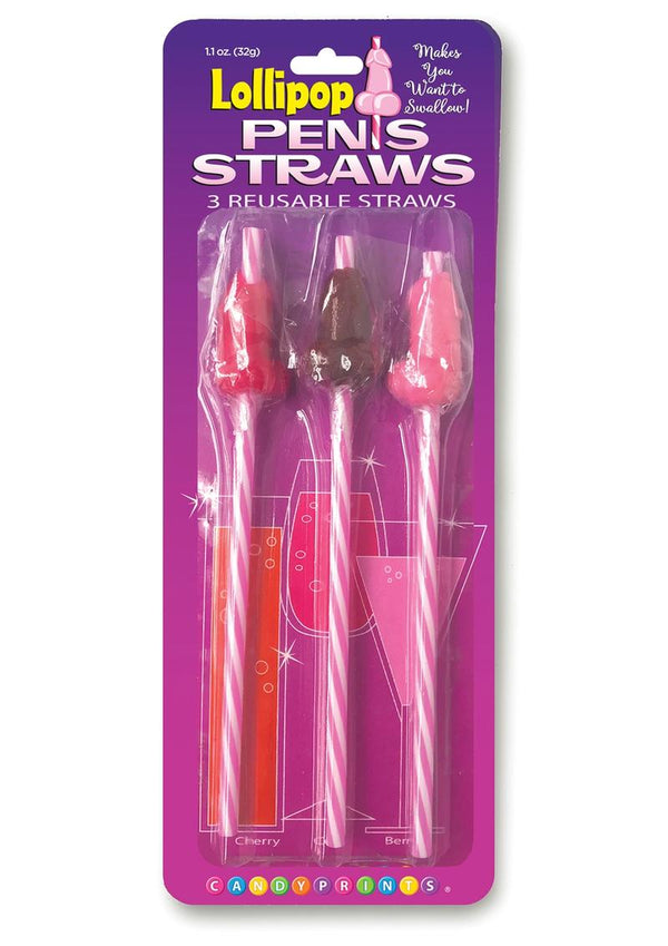 Candy Prints Lollipop Penis Straws 3 Flavors Per Pack