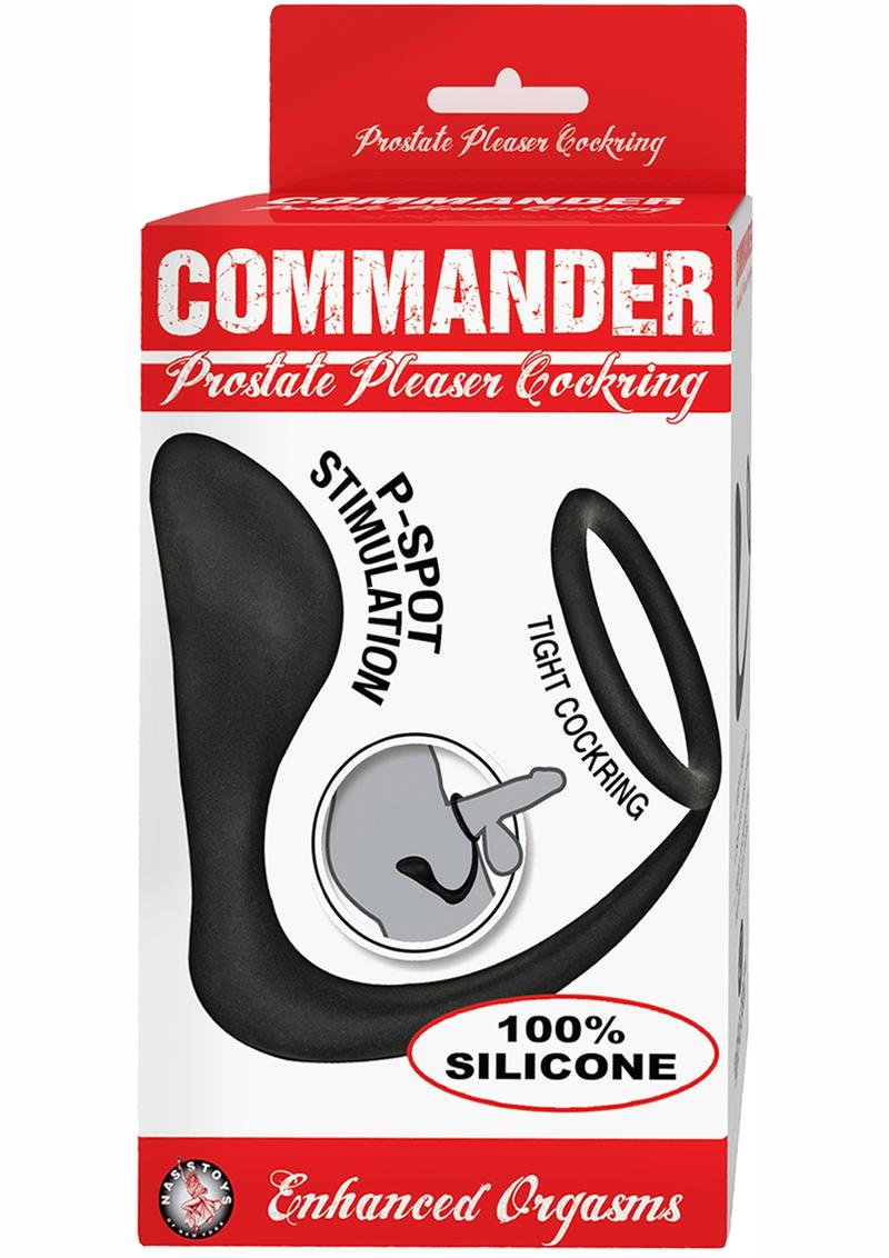 Commander Prostate Pleaser P-Spot Cock Ring With Anal Attachment -  Black