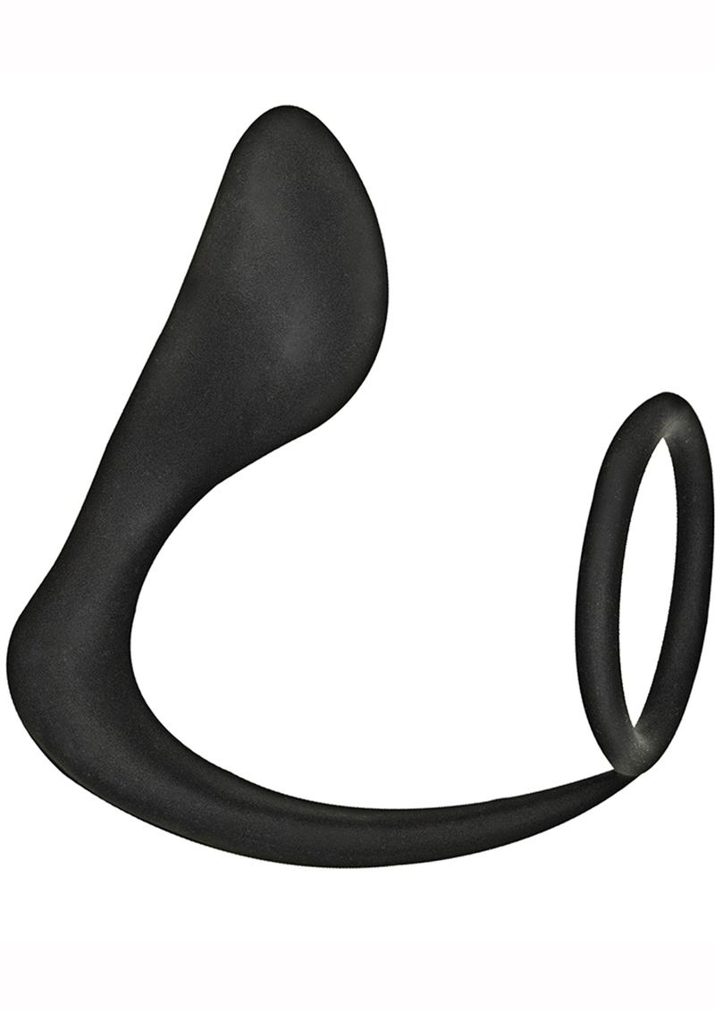 Commander Prostate Pleaser P-Spot Cock Ring With Anal Attachment -  Black