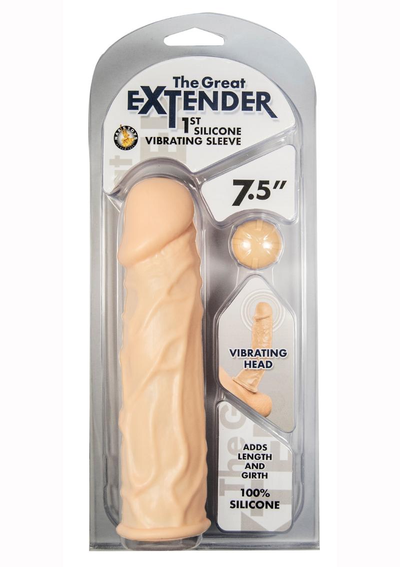 The Great Extender Silicone Vibrating Penis Sleeve 7.5in - Vanilla