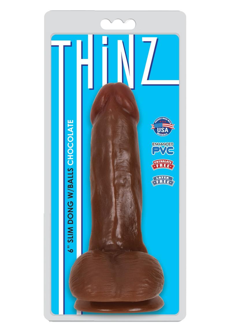 Thinz Slim Dong With Balls 6in - Chocolate