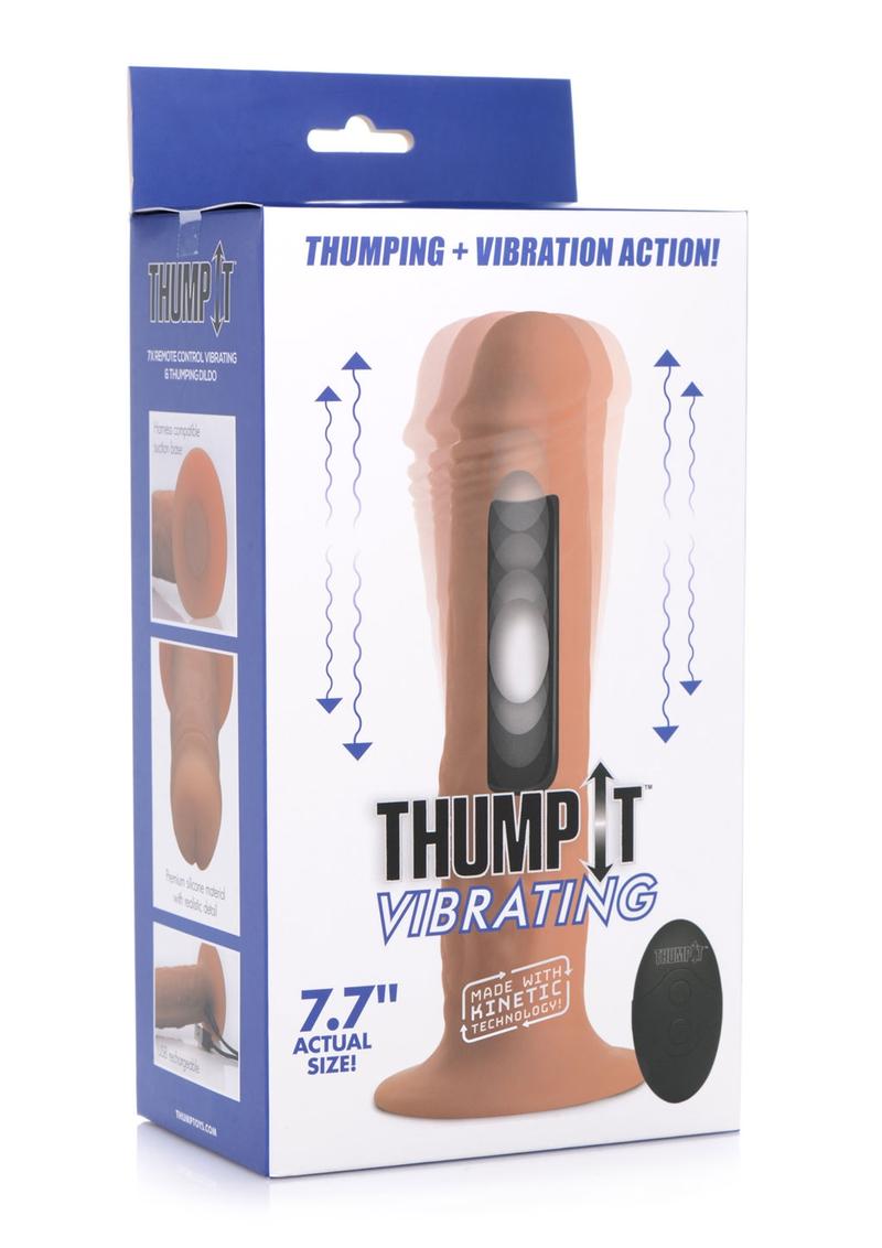 Thump It 7x Remote Control Vibrating andamp; Thumping Silicone Rechargeable Dildo 7.7in - Tan