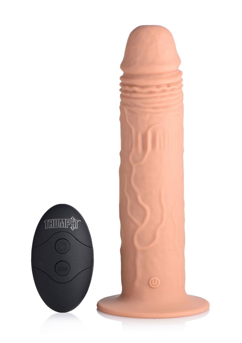 Thump It 7x Remote Control Vibrating andamp; Thumping Silicone Rechargeable Dildo 7.7in - Tan