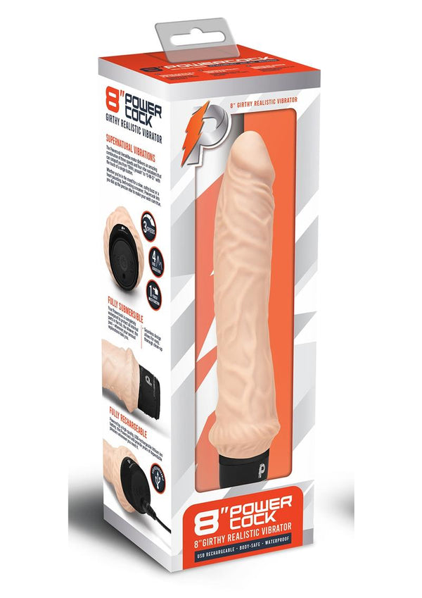 Powercocks Silicone Rechargeable Girthy Realistic Vibrator 8in - Vanilla