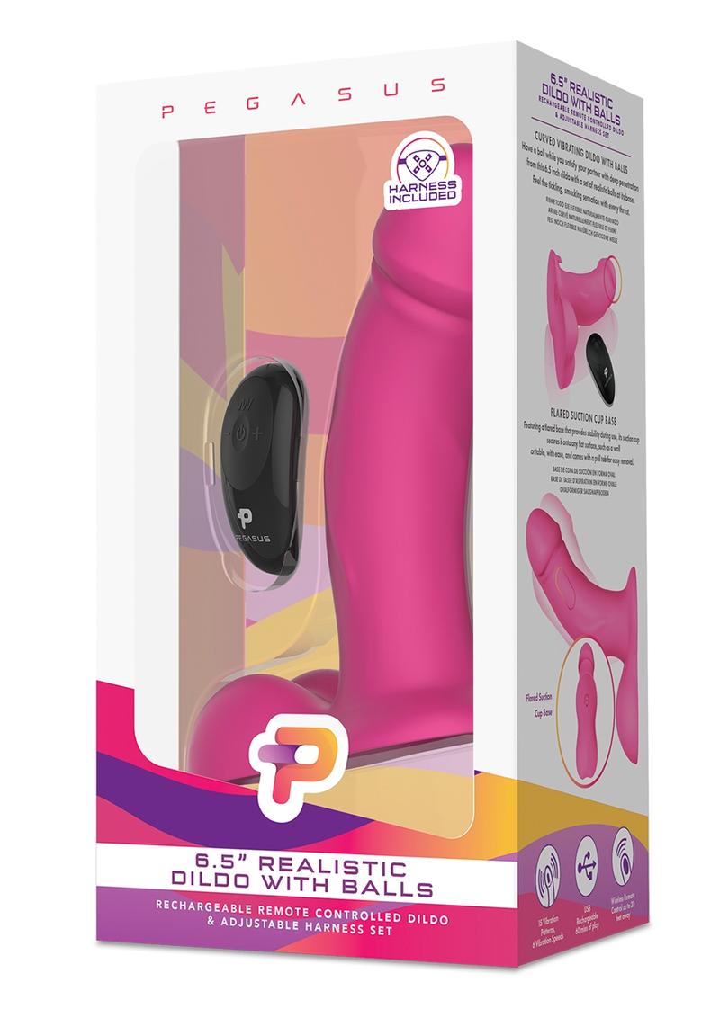 Pegasus Realistic Silicone Rechargeable Remote Control Dildo With Balls And Harness Set 6.5in - Vanilla