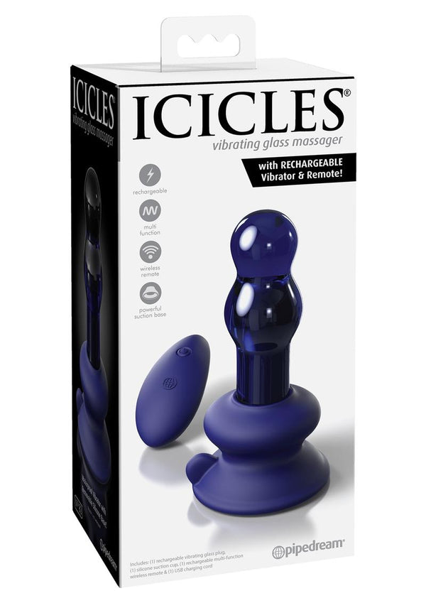 Icicles No 83 Rechargeable Glass Vibrator With Remote Control - Blue