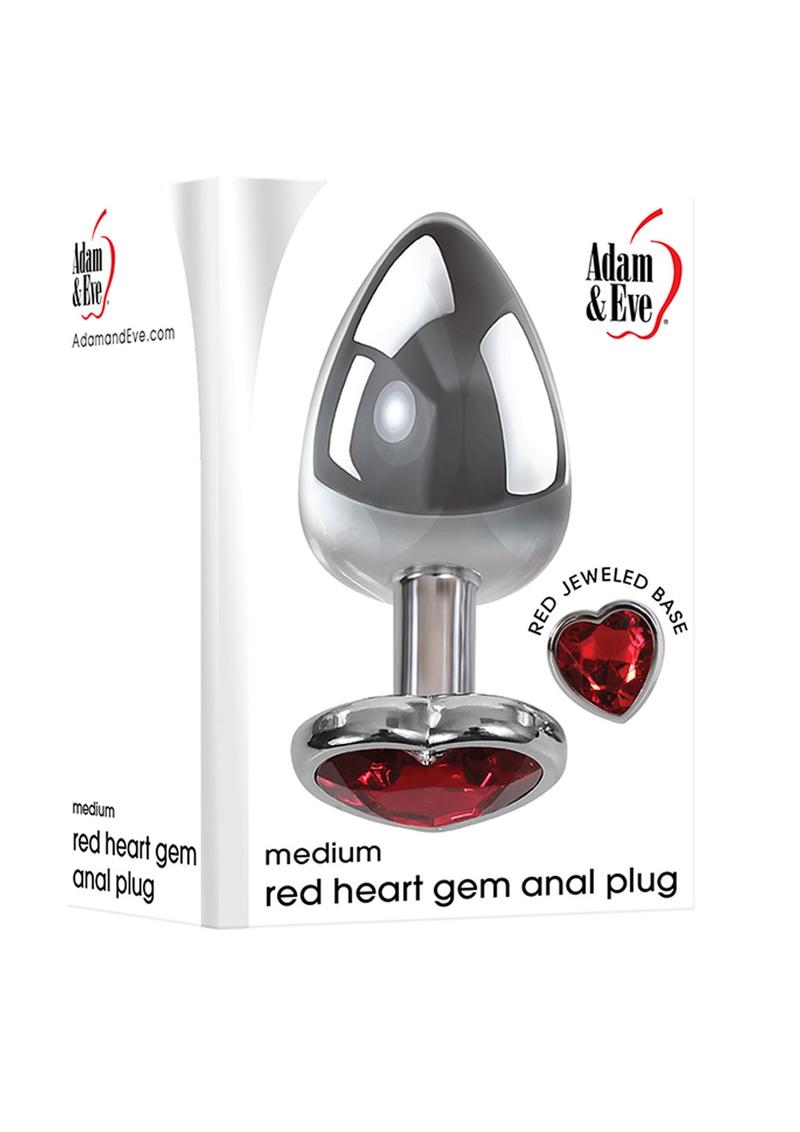 Adam & Eve Heart Gem Anal Plug Medium - Silver/Red