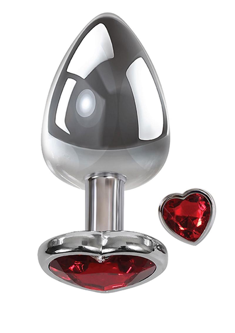 Adam & Eve Heart Gem Anal Plug Medium - Silver/Red