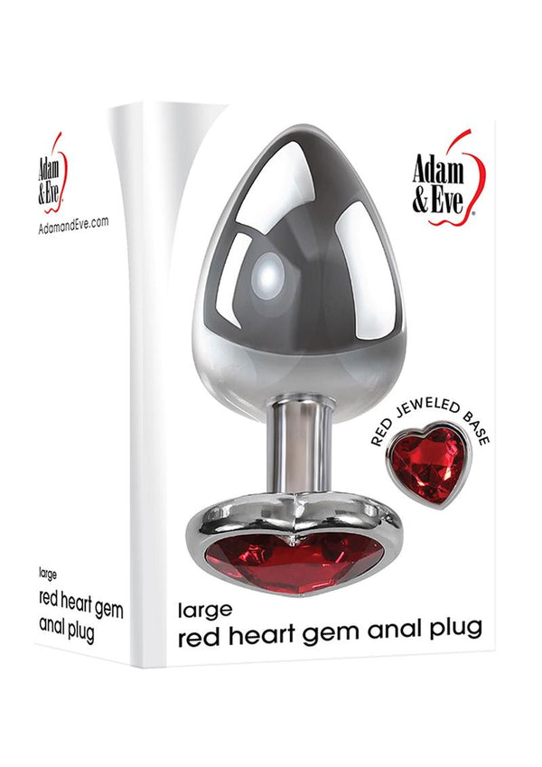 Adam & Eve Heart Gem Anal Plug Large - Silver/Red