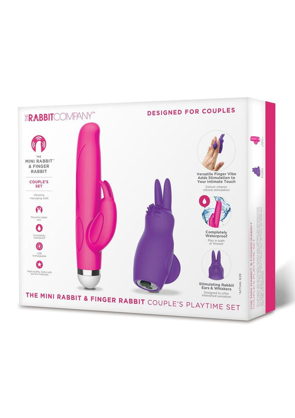 The Mini Rabbit & Finger Rabbit Silicone Rechargeable Couple's Playtime Set - Pink/Purple