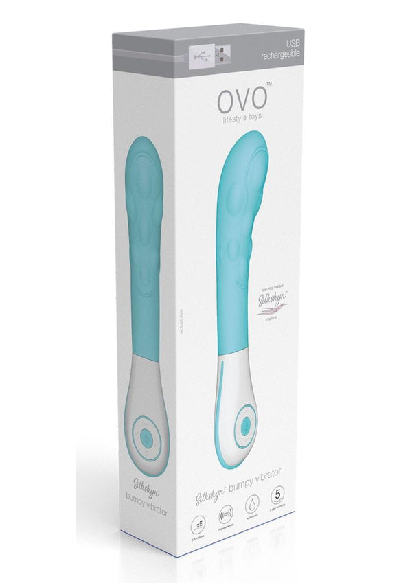 Ovo Silkskyn Rechargeable Silicone Bumpy Vibrator - Blue/White