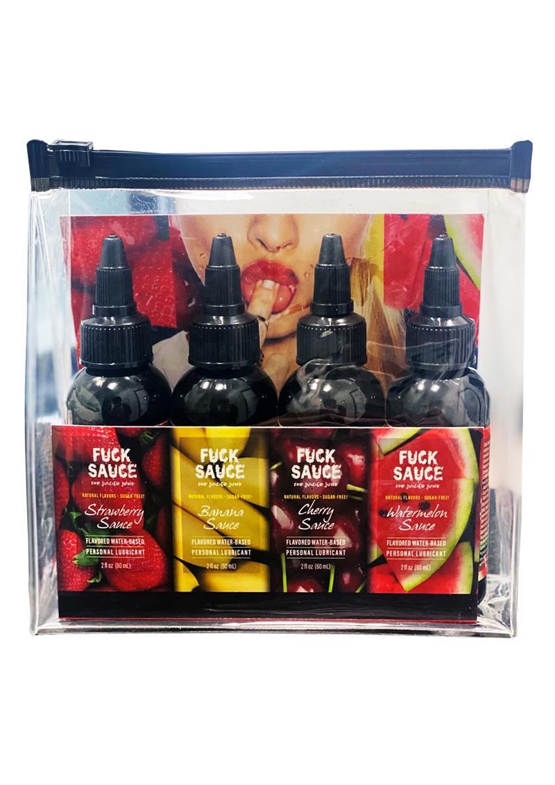 Fuck Sauce Water Based Lubricant 2oz Variety Fruit Pack (Set of 4) - Strawberry, Cherry, Banana, Watermelon
