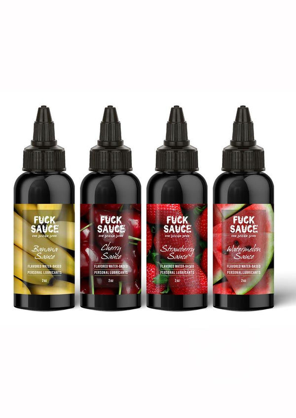 Fuck Sauce Water Based Lubricant 2oz Variety Fruit Pack (Set of 4) - Strawberry, Cherry, Banana, Watermelon