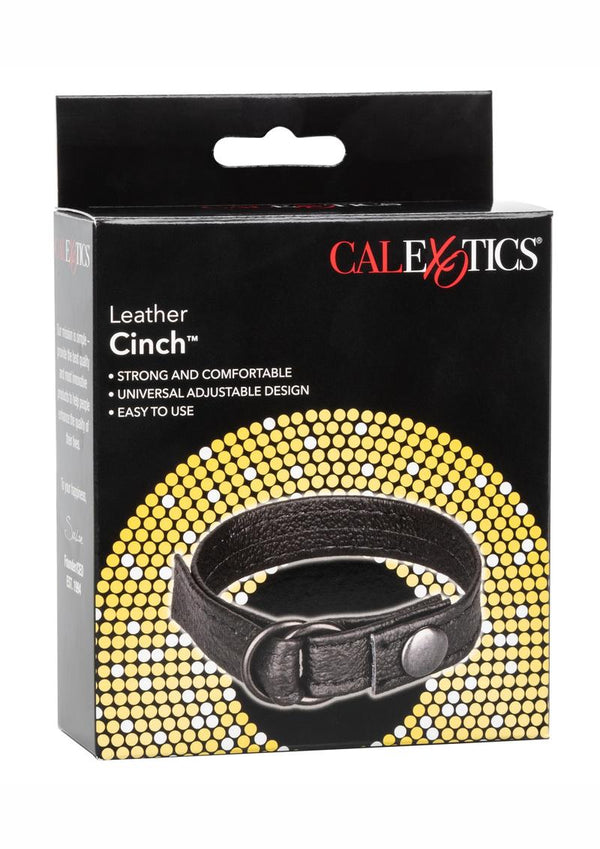 Leather Cinch Adjustable Cockring With Snap Release Black