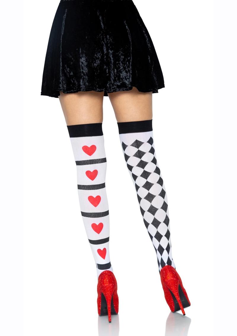 Harlequin Heart Thigh High Os Wht/red
