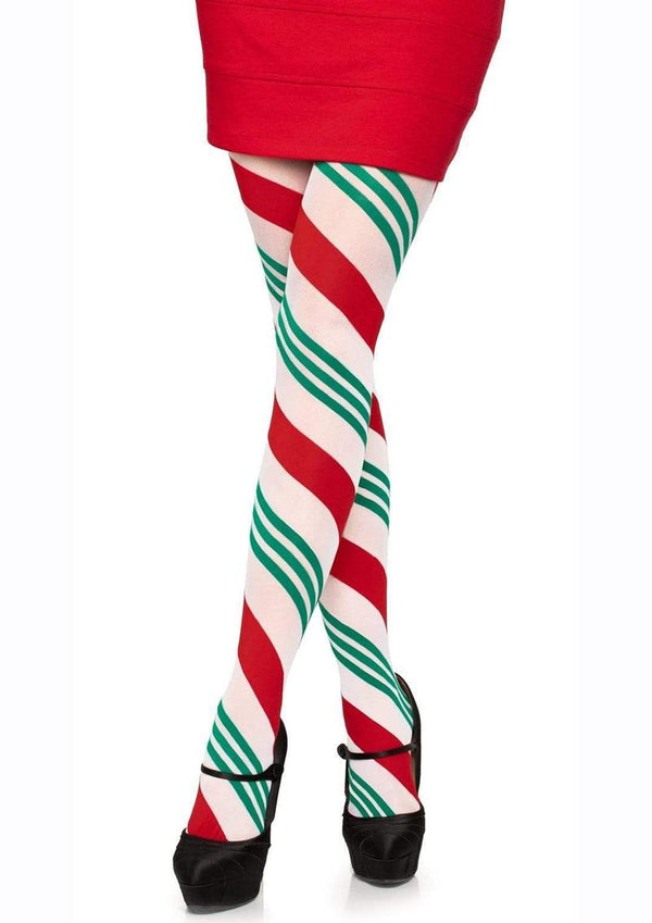 Holiday Ribbon Stripe Tights Os Grn/red