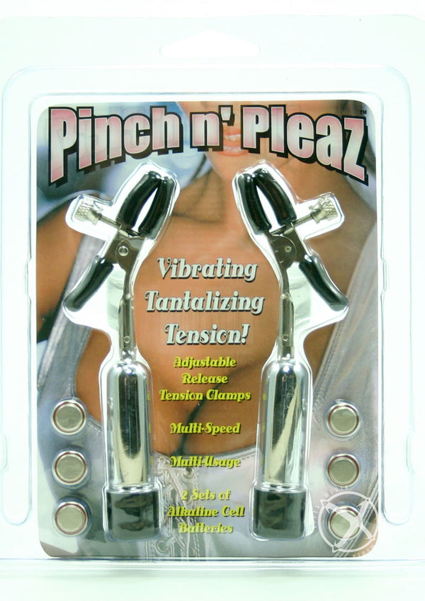 Pinch N Pleaz Multispeed Vibrating Nipple Clamps - Silver