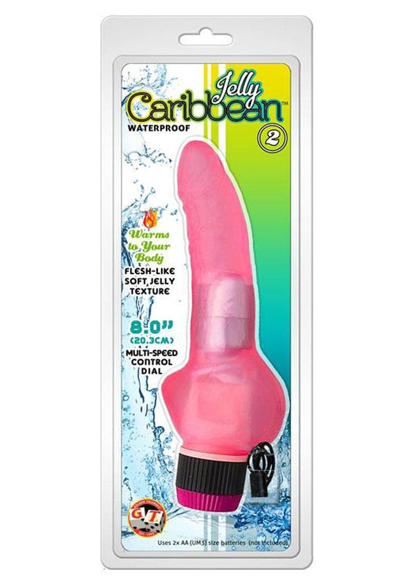 Jelly Caribbean Number 2 Jelly Realistic Vibrator With Clit Stimulator Waterproof Pink 8 Inch