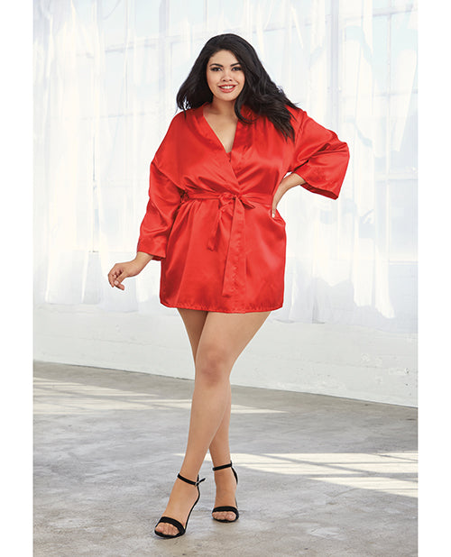 Charmeuse Short Length Kimono w/Matching Chemise Red 3X/4X
