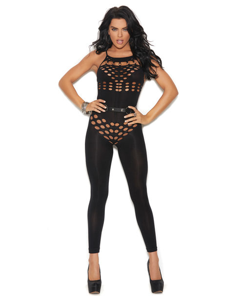 Vivace Opaque Halter Neck Bodystocking w/Cut Out Detailing Black O/S