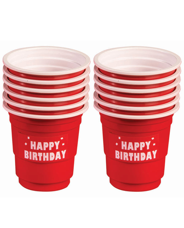 Happy Birthday Plastic Shot Glasses - Red Set of 12